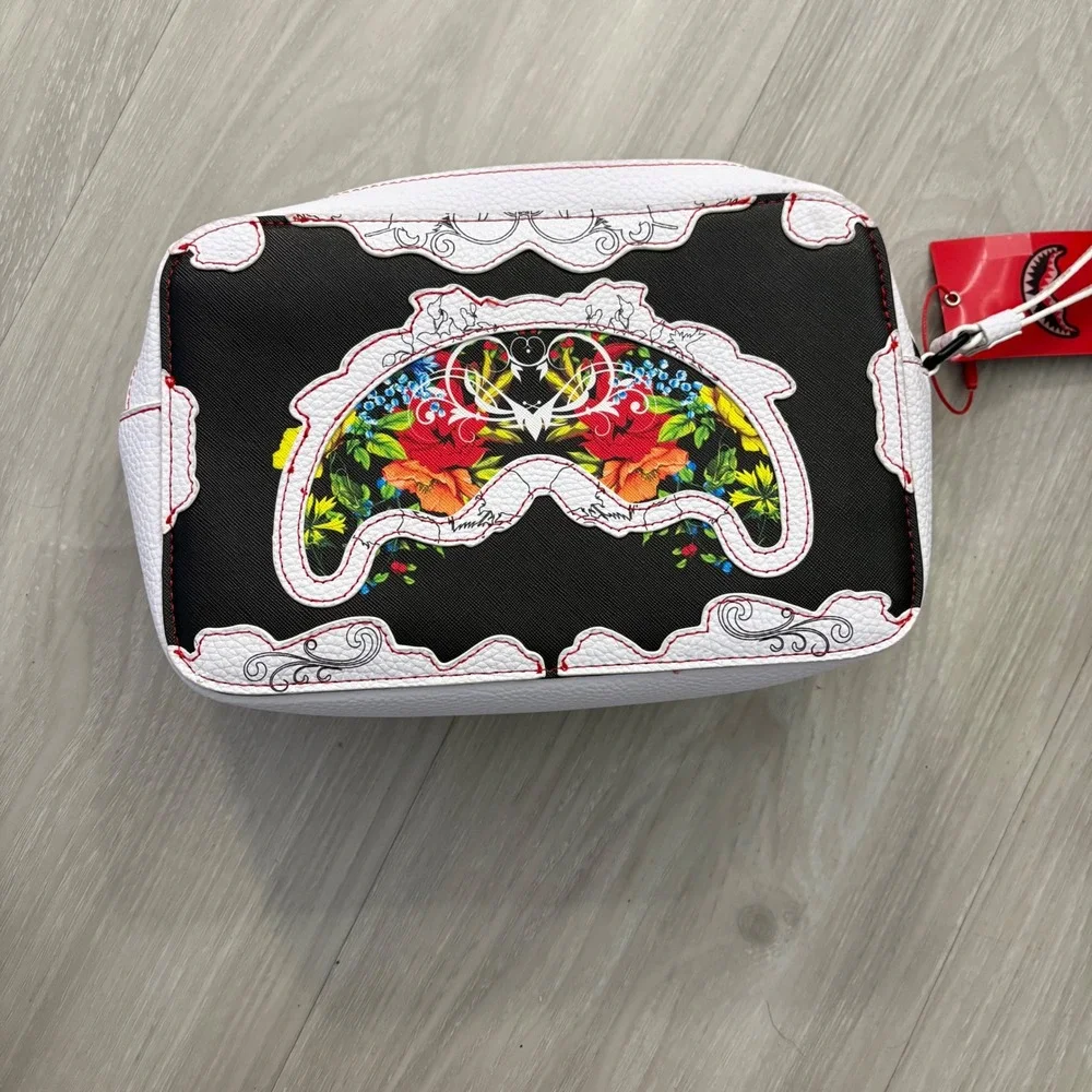 Sprayground Bag Women Limited Edition Floral Shark Mouth Toiletry Bag Wristlet